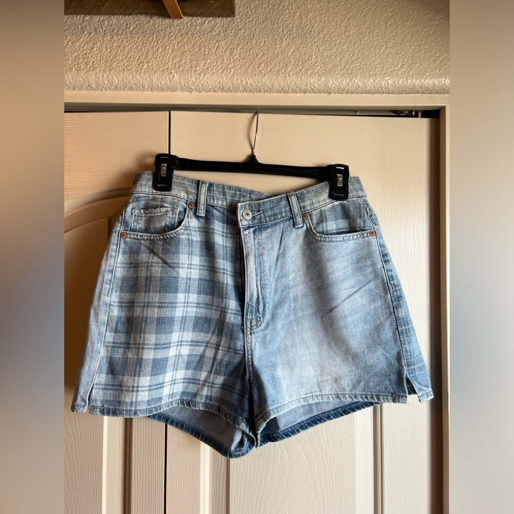 American Eagle Plaid & Denim Patchwork Shorts - Size 10